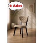 Teknor 6 Adet Elma Sandalye Modern Kadife Kapitone Sırtlı Mutfak Yemek Odası Balkon Kafe Sandalyesi 85 cm - Kapuçino
