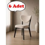 Teknor 6 Adet Elma Sandalye Modern Kadife Kapitone Sırtlı Mutfak Yemek Odası Balkon Kafe Sandalyesi 85 cm - Krem