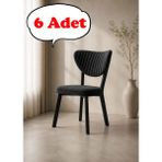 Teknor 6 Adet Elma Sandalye Modern Kadife Kapitone Sırtlı Mutfak Yemek Odası Balkon Kafe Sandalyesi 85 cm - Siyah