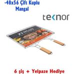 Teknor Iki Kulplu Paslanmaz Krom Kaplama Tel Mangal Izgarası 48X56 cm 6 Şiş ve Yelpaze Hediyeli