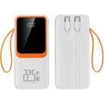 teknosepetim 20000 Mah 22.5 W Kablolu Powerbank Type-C Lightning Hızlı Şarj Ince Tasarım LED Ekranlı Taşınabilir Güç - Beyaz