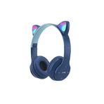 Teknosepetim A+ Kalite Vilya Kedi Kulağı Detaylı Uyumlu Bluetooth Kablosuz Kulaklık Çocuk Oyuncu + Aux Kablo, Koyu Mavi