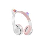 Teknosepetim Bluplle Kedili Katlanabilir Kulak Üstü Kablosuz Bluetooth 5.0 Kulaklık Ledli Siyah Işıklı