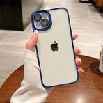 teknosepetim iPhone 13 Kılıf Kamera ve Lens Korumalı Yanları Parlak Arkası Şeffaf Kılıf Mercek Korumalı Silikon İnce Darbeye Dayanıklı (koyu mavi)