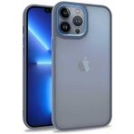 teknosepetim iPhone 13 Pro Max Kılıf Metal Çerçeve Hassas Butonlu Renkli Buzlu Şeffaf Transparan Kapak Sert Silikon İnce 13 Pro MaxMat Kılıf (açık mavi)