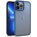 teknosepetim iPhone 13 Pro Max Kılıf Metal Çerçeve Hassas Butonlu Renkli Buzlu Şeffaf Transparan Kapak Sert Silikon İnce 13 Pro MaxMat Kılıf (lacivert)