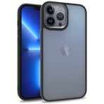 teknosepetim iPhone 13 Pro Max Kılıf Metal Çerçeve Hassas Butonlu Renkli Buzlu Şeffaf Transparan Kapak Sert Silikon İnce 13 Pro MaxMat Kılıf (siyah)
