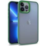 teknosepetim iPhone 13 Pro Max Kılıf Metal Çerçeve Hassas Butonlu Renkli Buzlu Şeffaf Transparan Kapak Sert Silikon İnce 13 Pro MaxMat Kılıf (yeşil)