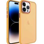 teknosepetim iPhone 14 Pro Kılıf Metal Çerçeve Hassas Butonlu Renkli Buzlu Şeffaf Transparan Kapak Sert Silikon İnce 14 Pro Mat Kılıf (turuncu)