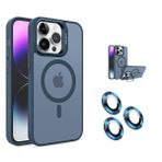 Teknosepetim iPhone 16 Pro Max Kamera Korumalı Standlı Kılıf Magsafe ile Uyumlu Açılır Kamera Standlı Manyetik 16 Pro Max Kılıf + Lens Koruma Set Darbeye Karşı Korur (Deniz Mavisi)