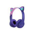 Teknosepetim Kablosuz Bluetooth 5.0 Led Işıklı Kedili Şık Kulaklık Hediye Çocuk Oyuncu, Mor