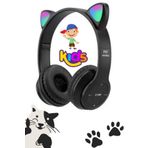 Teknosepetim Kedi Kulağı Detaylı Kablosuz Rengarenk Işıklı Buetooth Rgb Çocuk Oyuncu Kulaklık Üstün Performans, Mat Siyah