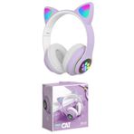 Teknosepetim Kedi Kulaklık Rgb Işıklı Bluetooth Kulaklık Kablosuz Extra Bass Kart Girişli Cat Mikrofonlu, Lila