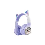 teknosepetim Kedi Tüylü Işıklı Kedili Mikrofonlu Bluetoothlu Kulaklık SD Aux Girişli KEDİ kulaklık Kablosuz (mor)