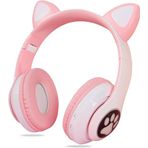 teknosepetim Kedili Patili A KALİTELİ Kulaküstü Bluetooth Kulaklık Cat Kadın Kız Yetişkin Mikrofonlu Işıklı Kablosuz Kulaklık + AUX Hediye