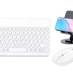 teknosepetim Klavye Mouse Ve Tablet Telefon Tutucu 3 in 1 SET Bluetooth Klavye Mouse Seti Wireless Kibar Şık Tasarım 78 Anahtarlı Renkli Sessiz Klavye (Beyaz)