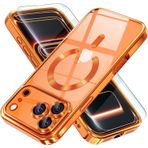 Teknosepetim Manyetik iPhone 17 Pro Max Kılıfı MagSafe ile Uyumlu Kablosuz ŞarJ Destekli Tam Kamera Lens Koruyucu Kaplama Yumuşak Şeffaf Telefon Kılıfı, (iphone 17 pro max turuncu)