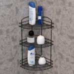 Teknotel BK033 3 Katlı Banyo Duş Siyah Köşe Rafı