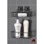 Teknotel Delme Vida Matkap Yok! Easyfıx Yapışkanlı İki Katlı Banyo Rafı Şampuanlık Mat Siyah EF256