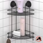 TEKNOTEL DELME VİDA MATKAP YOK! VAKUMLU İKİ KATLI BANYO KÖŞE RAFI MAT SİYAH DM253