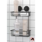Teknotel Delme Vida Matkap Yok! Vakumlu, Yapışkanlı İki Katlı Banyo Rafı,Şampuanlık Mat Siyah DM256