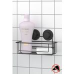 Teknotel Delme Vida Matkap Yok! Vakumlu, Yapışkanlı Tek Katlı Banyo Rafı Şampuanlık Mat Siyah DM254