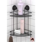 Teknotel Delme Vida Matkap Yok! Vakumlu,Yapışkanlı İki Katlı Banyo Köşe Rafı Şampuanlık Mat Siyah DM