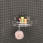 Teknotel ST107H Gümüş Yapışkanlı Kancalı Banyo Köşe Rafı