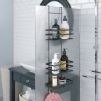 Teknotel Üç Katlı Asmalı Mat Siyah Banyo Duş Rafı