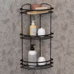TEKNOTEL ÜÇ KATLI BANYO DUŞ KÖŞE RAFI MAT SİYAH LM009