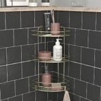 Teknotel Üç Katlı Kancalı Banyo Köşe Rafı Altın Sarı Bk023H Çok Renkli