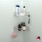 Teknotel Yapışkanlı Kancalı 2 Adet Banyo Köşe Rafı Silver St207H