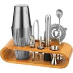 Teknotrust 10 Parça Ahşap Standlı Boston Shaker Kokteyl Seti, 750 ml