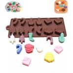 Teknotrust 12 Göz Yılbaşı Temalı Silikon Buz Şeker Kek Kurabiye Jöle Çikolata Vb. Kalıbı 20,8 cm X 9,8 cm - 12 Adet