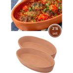 Teknotrust Elizi 2 Adet Toprak Kayık Kase, Kayık Güveç Fırın Kabı 2’Li Set Orta Boy 26X14 cm - 1,5 x 11 cm