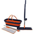 Teknotrust Kendinden Sıkmalı Katlanır Tekerlekli Kova Mop Seti Yedek Bezli, 360 Döner Başlık