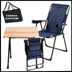 Teknotrust Lacivert Katlanabilir Kamp Sandalyesi ve Masa Seti, 130 kg Taşıma Kapasiteli, Çantalı