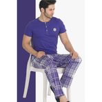Teknur 30610 Modal Kumaş Mor Renkli Kısa Kol Erkek Pijama Takımı