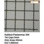 Tekpun Paslanmaz Kafes Teli Çap:3mm GÖZ:30MM EBAT:1MTX1MT