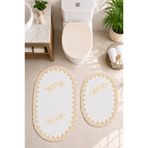 Teksev 3lü Set Gold Fransız Dantelli Lüks Banyo Paspası Kaymaz Tabanlı Çeyizlik Hediyelik Banyo Paspas Seti Lauris