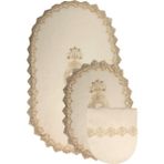 Teksev Lisa Krem Oval 3'lü Dantelli Banyo Paspas Seti Çeyizlik Kaymaz Taban Klozet Takımı Banyo Halısı