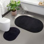 Teksev Rivora Siyah 2'li Banyo Halısı Paspası Seti Kaymaz Deri Tabanlı Makinede Yıkanabilir Klozet Takımı
