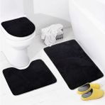 Teksev Unicolor Düz Siyah 3'lü Banyo Paspası Halısı Seti Kaymaz Deri Tabanlı Yıkanabilir Klozet Takımı
