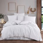 Teksnil Home | Beyaz Natural Stripe Çift Kişilik Saten Nevresim Takımı - 220 x 240 cm