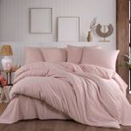 Teksnil Home | Pudra Natural Stripe Çift Kişilik Saten Nevresim Takımı - 220 x 240 cm