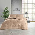 Teksnil Home Tek Kişilik Çift Taraflı Bej Welsoft Yorgan 155 x 215 Zigzak - Damla - Baklava Desen - 155 x 215 cm