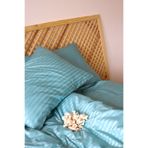 Tekstil Home Lüx Otel Tipi Çift Kişilik Lastikli Çarşaflı Nevresim Takım Çizgili Pamuk Saten Turkuaz Renk 160x200