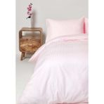 Tekstil Home Tek Kişilik Lastikli Çizgili Pamuk Saten Nevresim Takımı Genç Çocuk - Açık Pudra - 100 x 200 cm