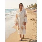 Tekstilize Kahve Ağaç Desenli Müslin Bornoz Yumuşak, Hafif ve Nefes Alan Dokuma (%100 Pamuklu) - L - XL - Ekru