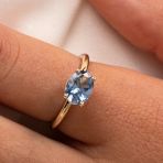 Tektaş Altın Yüzük - 14 Ayar Altın London Blue Topaz Taşlı Tek Taş Kadın Evlilik Teklifi Yüzüğü